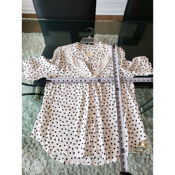 Anthropogie Maeve White & Black Rayon V-Neck Short Sleeve Button Down Shirt 12 - Picture 12 of 13